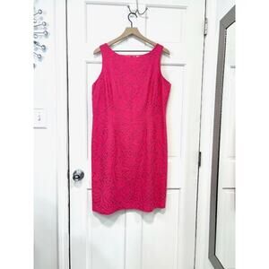 Dress Barn Fuchsia Pink Floral Eyelet Dress Sz 14 Linen Blend Summer Wedding